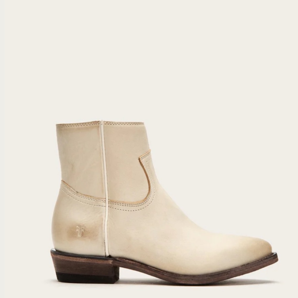 $398 Frye Billy Inside Zip Ivory White Leather Southern Cowboy Short Ankle Boot - Picture 4 of 16